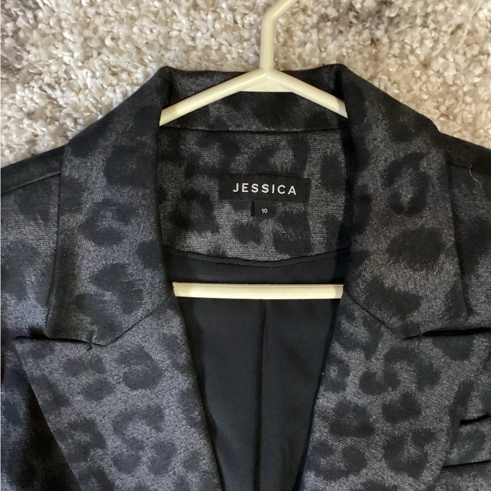 Jessica Charcoal Leopard Print Jacket and Skirt Set - Picture 2 of 6